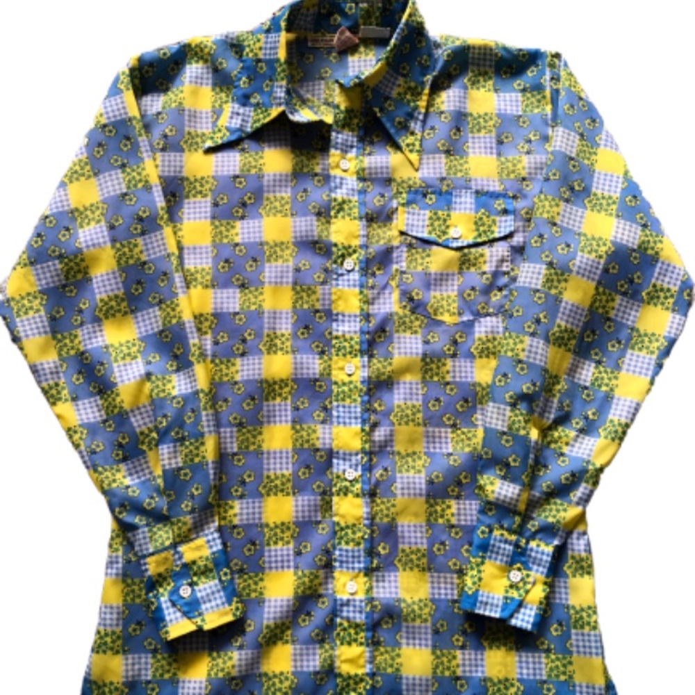 Vintage 1970’s Men’s SKYR Floral Nylon Shi…